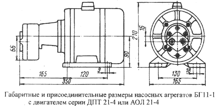 Габаритные и присоединительные размеры насосов (агрегатов) типа БГ11-2